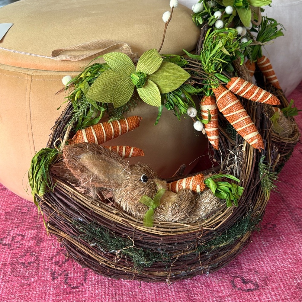 Pier 1 Bunny carrot & floral grapevine Easter Wreath
